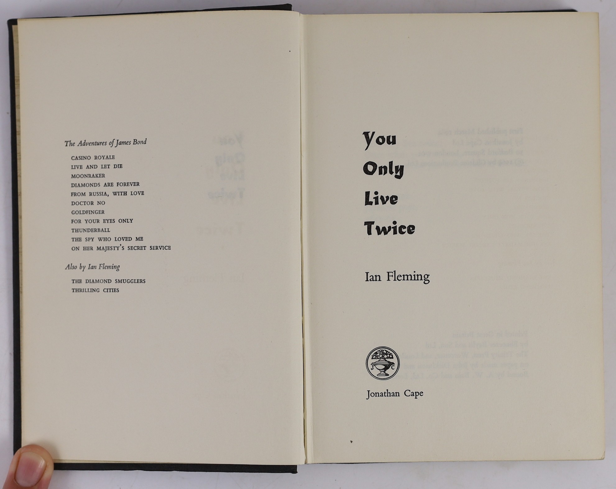 Fleming, Ian - You Only Live Twice, 1st edition, 8vo, cloth in unclipped d/j, Jonathan Cape, London, 1964 and Fleming, Ian - On Her Majesty’s Secret Service, 1st edition, 8vo, cloth in unclipped d/j, Jonathan Cape, Londo